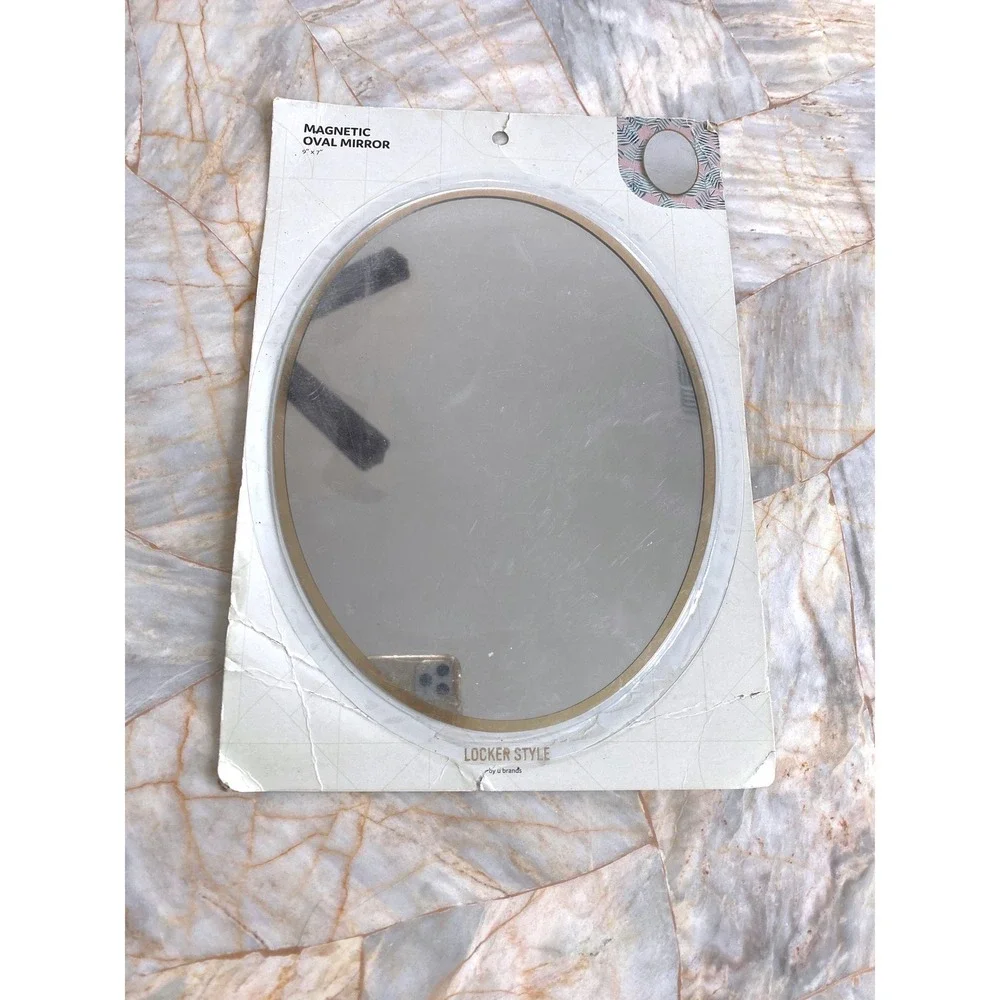 U Brands Locker Style Magnetic Oval Mirror Gold Frame 9x7 4075T New